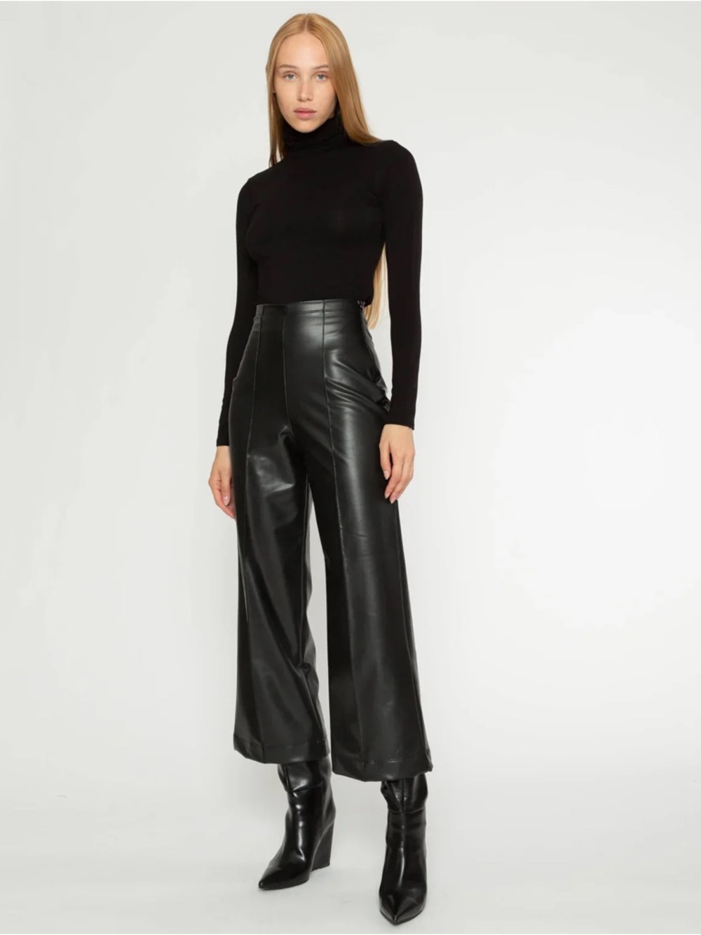 Ripley Rader Small Wide Leg High Waist Black Vegan Faux Leather Pants size 3 M